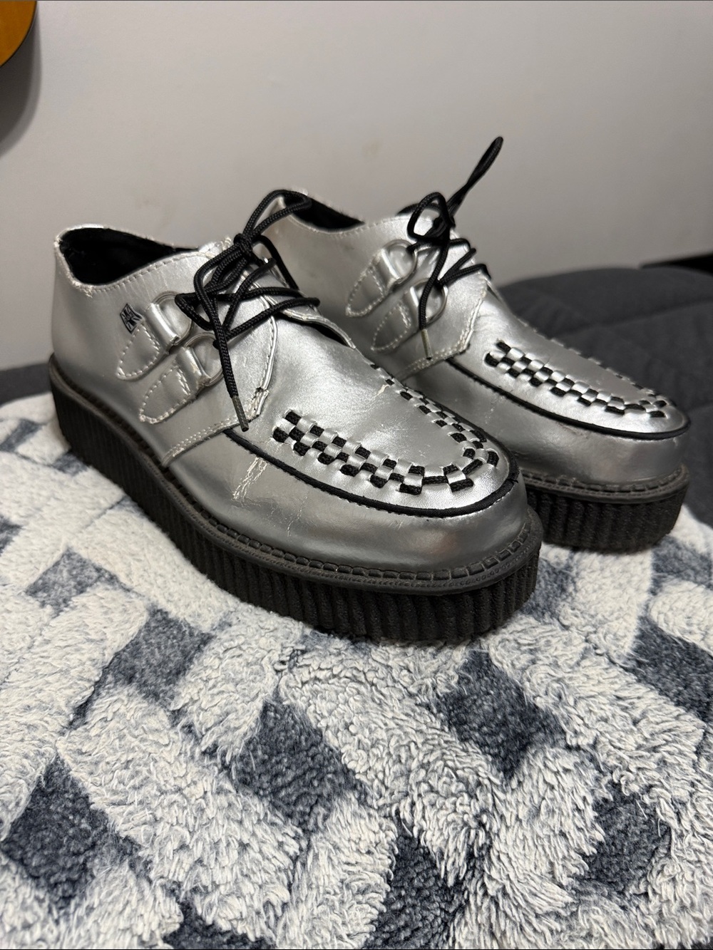 T.U.K. Silver Metallic Round Viva Low Creepers - Unisex US Men 10 / Women 12
